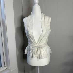 Twentyone White Ruffled Tie Front Peplum Vest Women's Size M